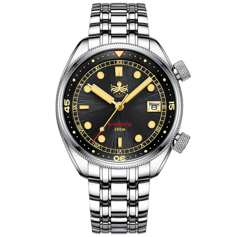 PHOIBOS EAGLE RAY 200M Automatic Compressor Dive Watch PY039D Black&Gold