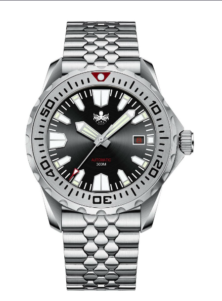 PHOIBOS KRAKEN 300M Automatic Dive Watch PY033C Black&Silver